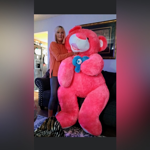 Pink bear with blue bear in side 5 feet tall